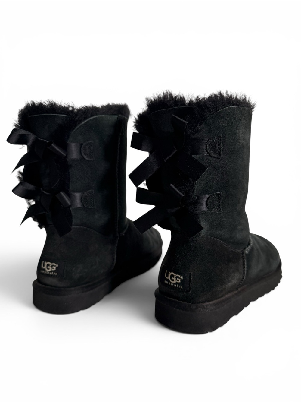 UGG Australia Bailey Bow II Black Sheepskin Boots Women's US 8 EU 39 Lace Up